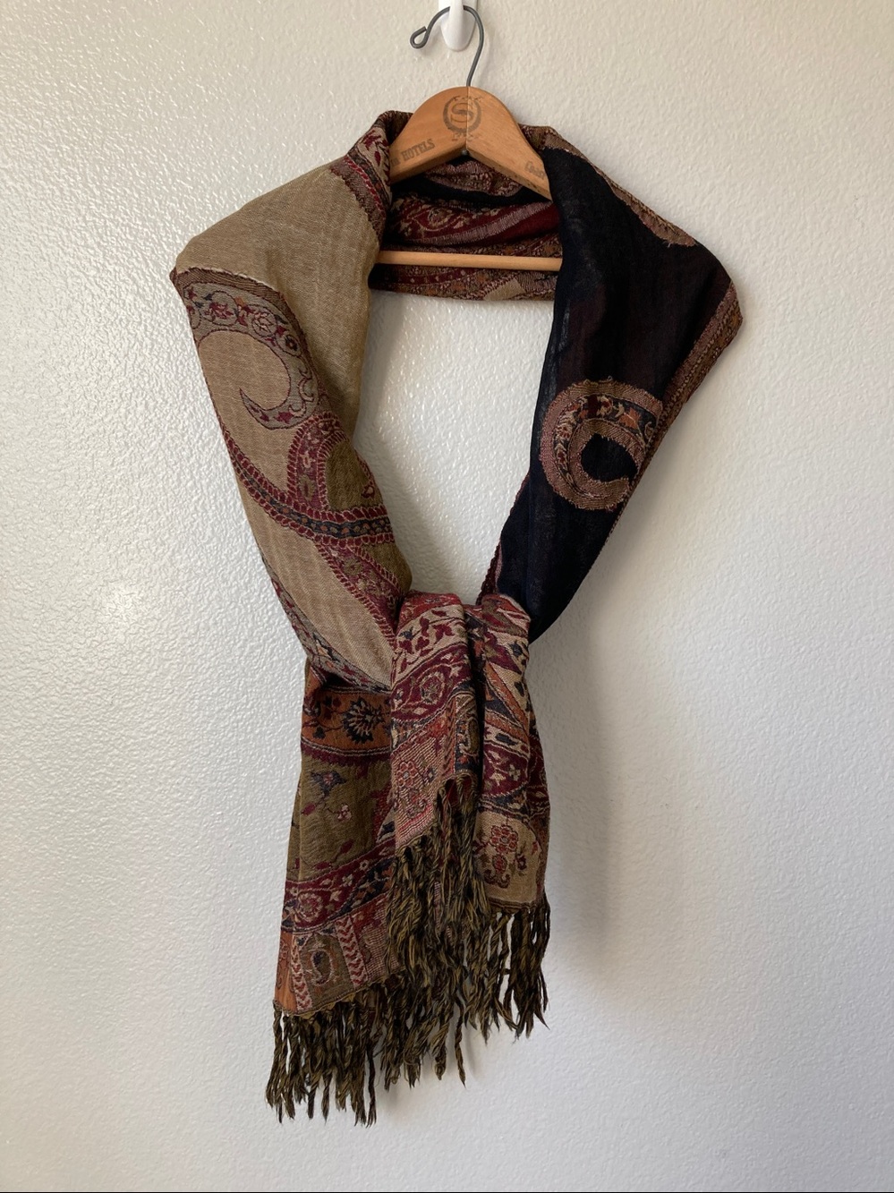 Novica Wool paisley floral fall autumn Colors fringed scarf wrap Whimsigoth boho - Picture 8 of 10